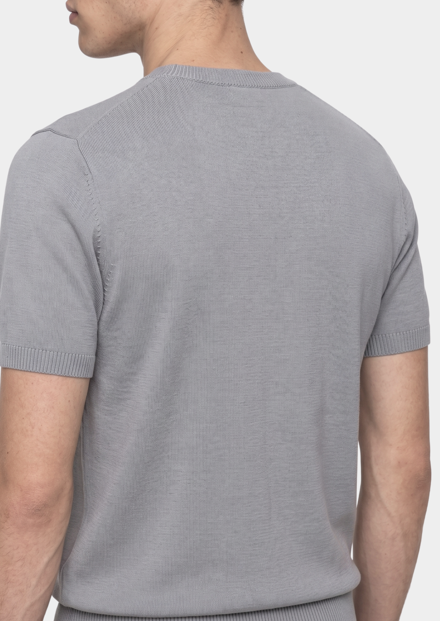 Essential Fog Gray Knitted Crewneck T-Shirt | Vallentty
