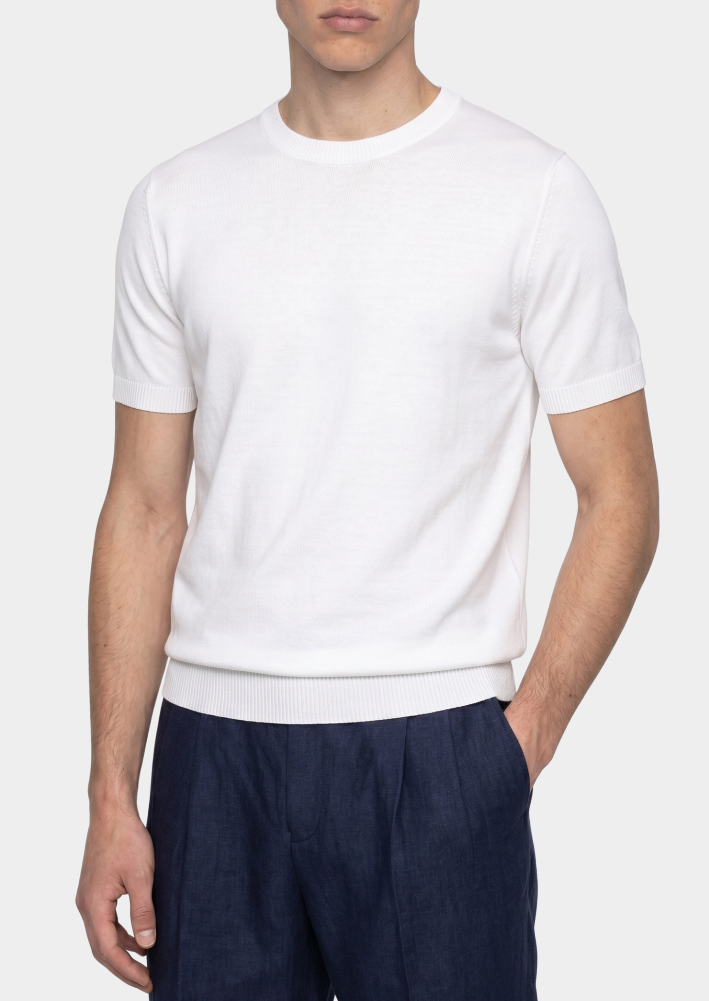 Essential White Knitted Crewneck T-Shirt | Vallentty