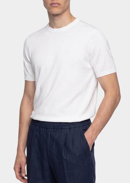 Essential White Knitted Crewneck T-Shirt | Vallentty