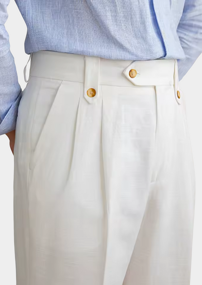 Cagliari Pleated Coastal Trousers - White | Vallentty