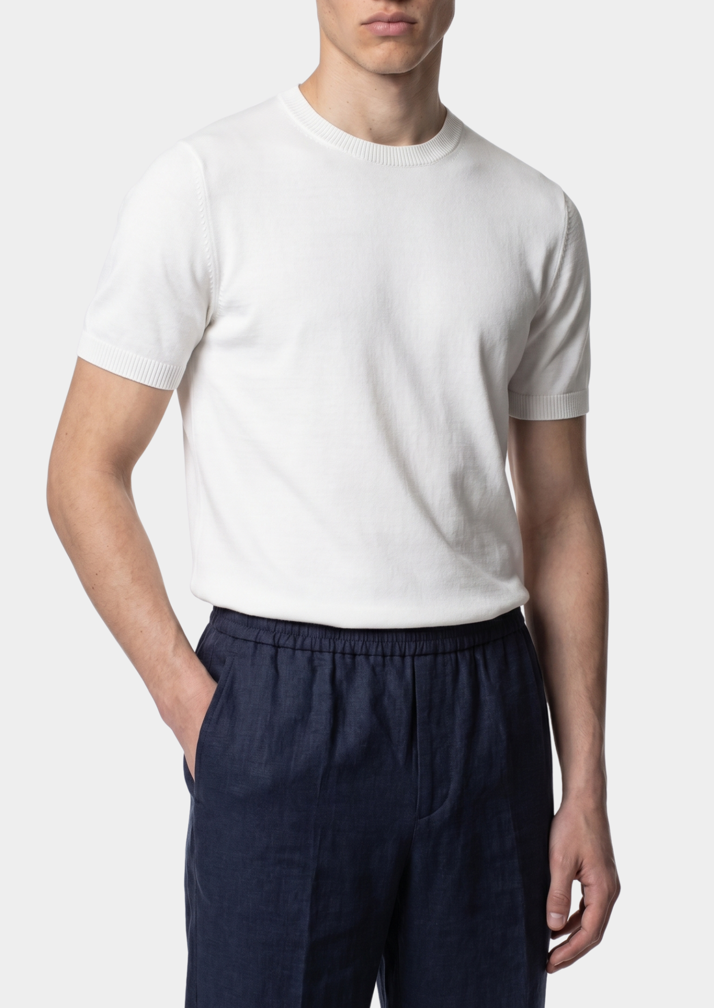 Essential White Knitted Crewneck T-Shirt | Vallentty