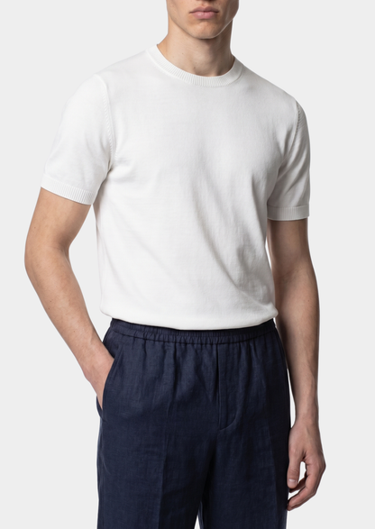Essential White Knitted Crewneck T-Shirt | Vallentty