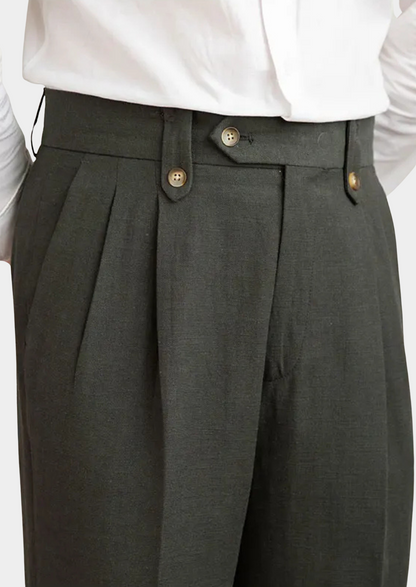 Cagliari Pleated Coastal Trousers - Olive | Vallentty