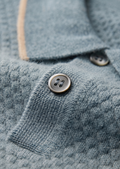 Premium Cashmere Sea Blue Two-Tone Polo | Vallentty