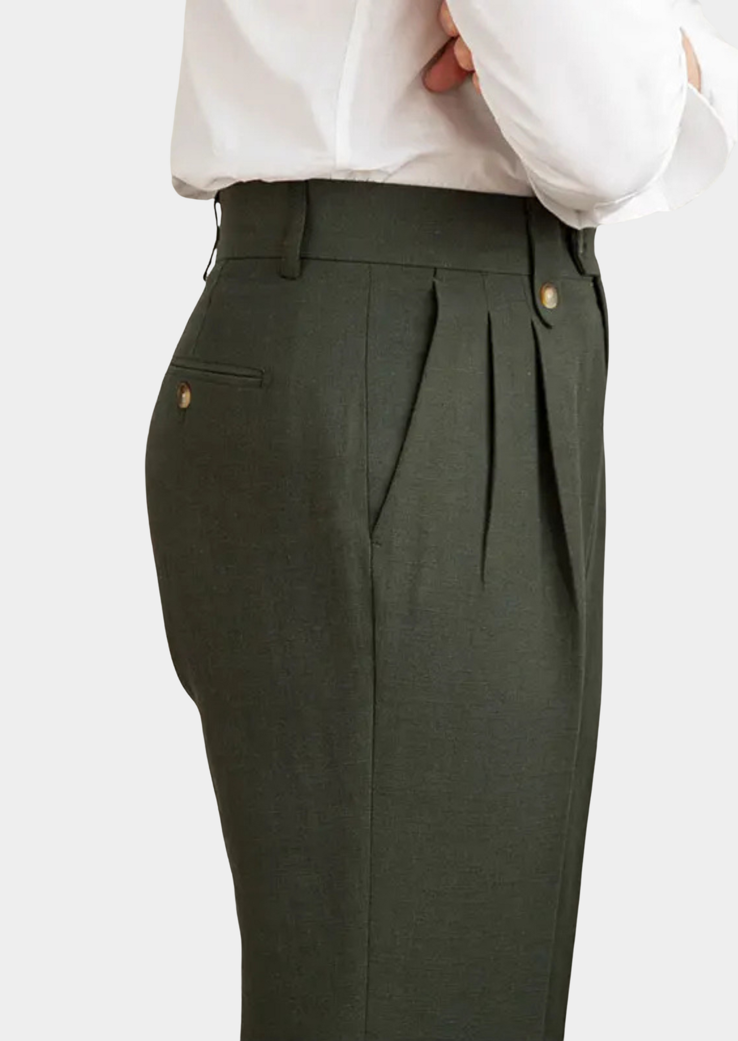 Cagliari Pleated Coastal Trousers - Olive | Vallentty