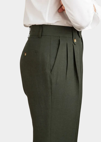 Cagliari Pleated Coastal Trousers - Olive | Vallentty