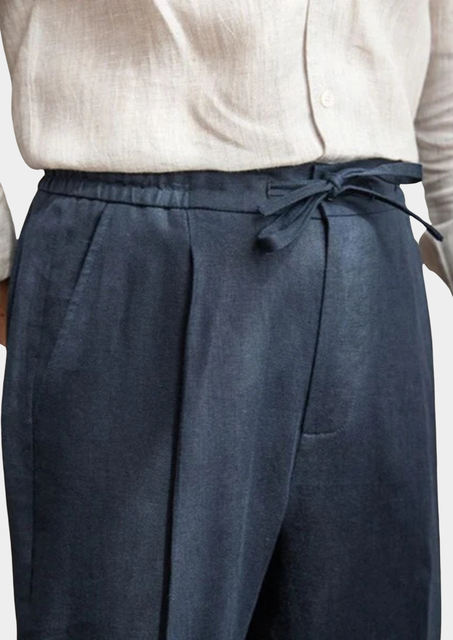 Drawstring Coastal Trousers - Navy Blue | Vallentty