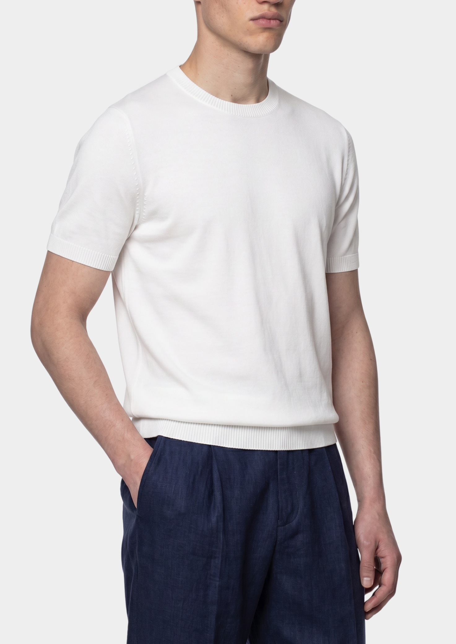 Essential White Knitted Crewneck T-Shirt | Vallentty