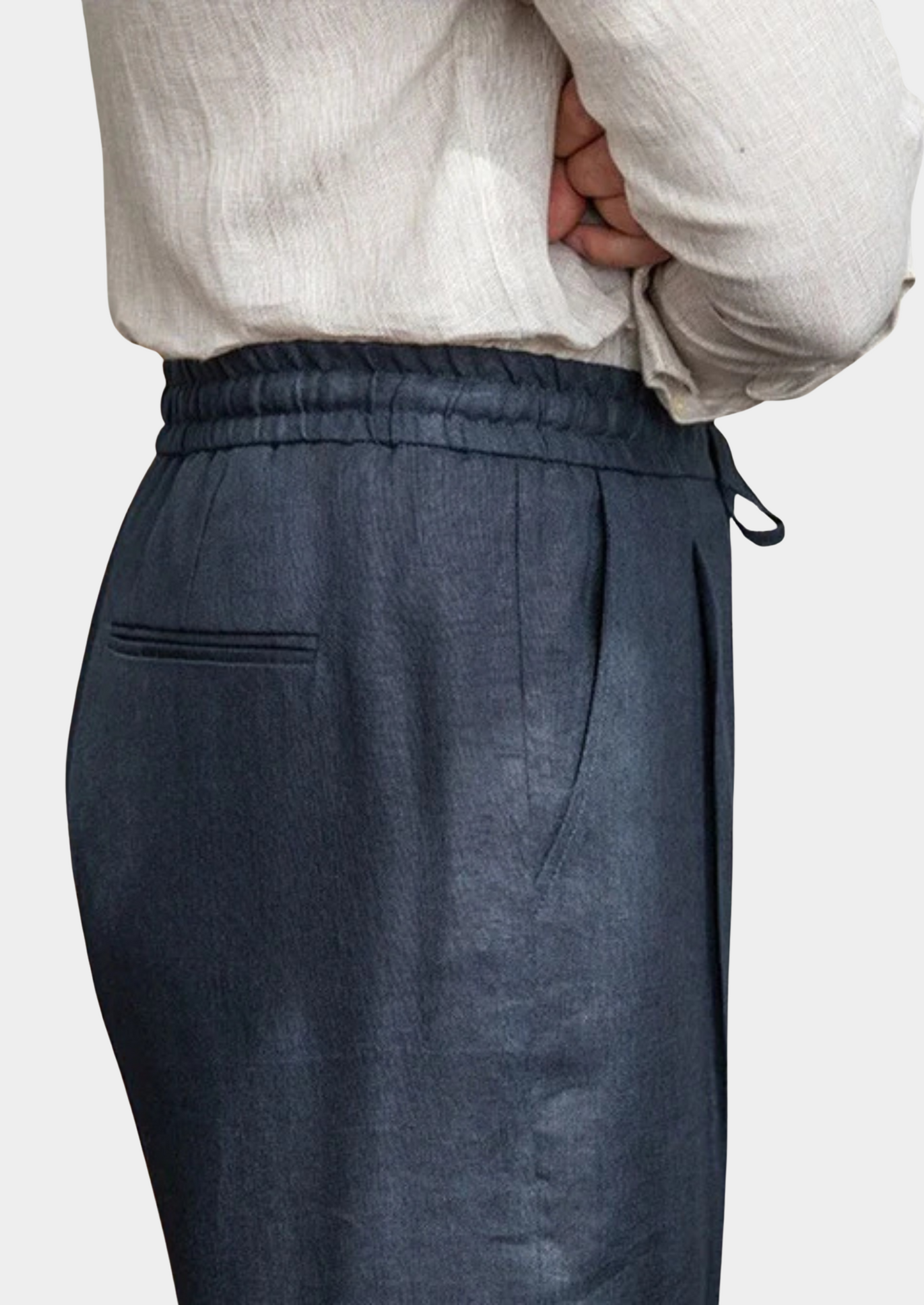 Drawstring Coastal Trousers - Navy Blue | Vallentty