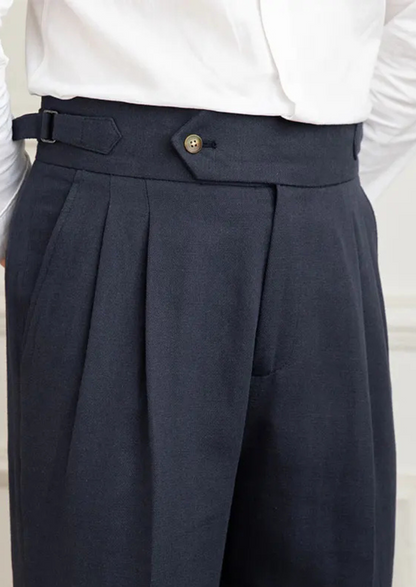 Napoli Pleated Coastal Trousers - Navy Blue | Vallentty