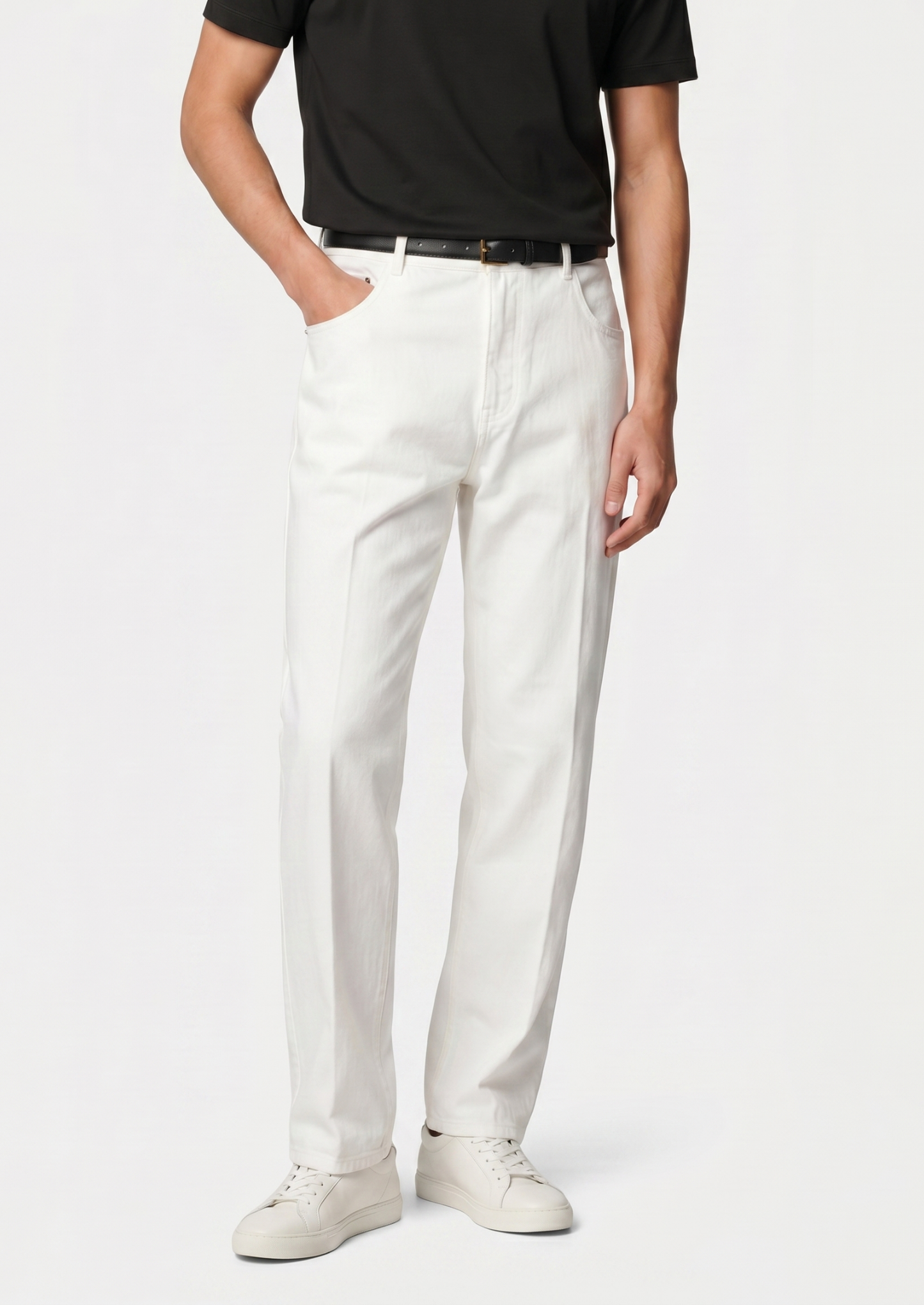 Essential White Straight Leg Denim Trousers | Vallentty