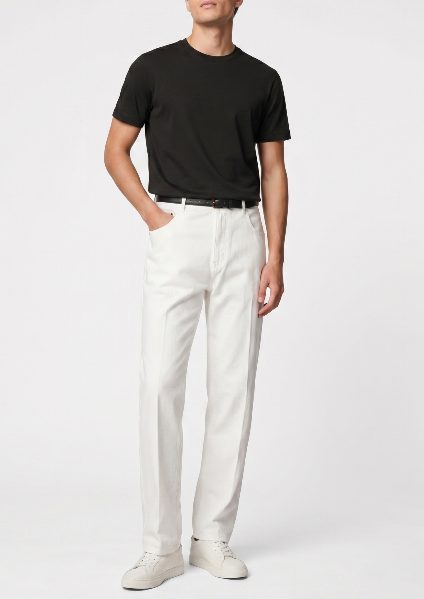 Essential White Straight Leg Denim Trousers | Vallentty