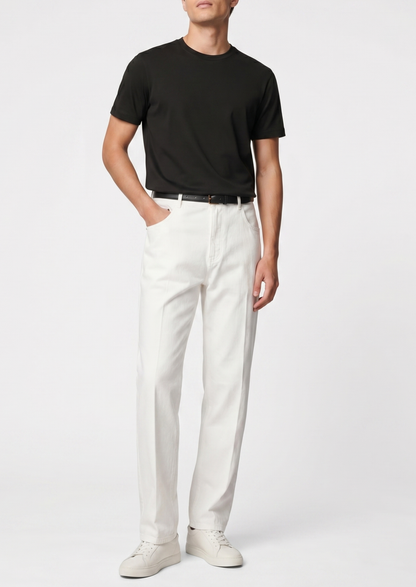 Essential White Straight Leg Denim Trousers | Vallentty