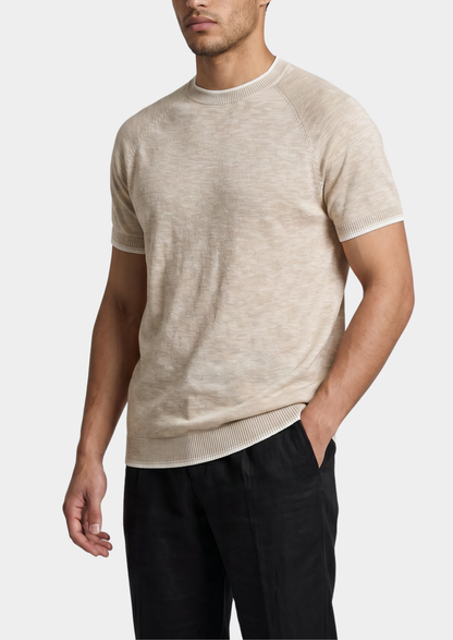 Capri Beige Linen Contrast T-Shirt | Vallentty