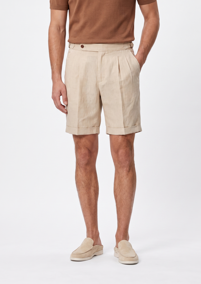 Sand Pleated Linen Seaside Shorts | Vallentty