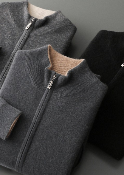 Pure Cashmere Heather Gray Dual Zip Cardigan | Vallentty