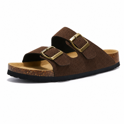 Maibulun Suede Arizona Sandals - Dark Brown | Vallentty