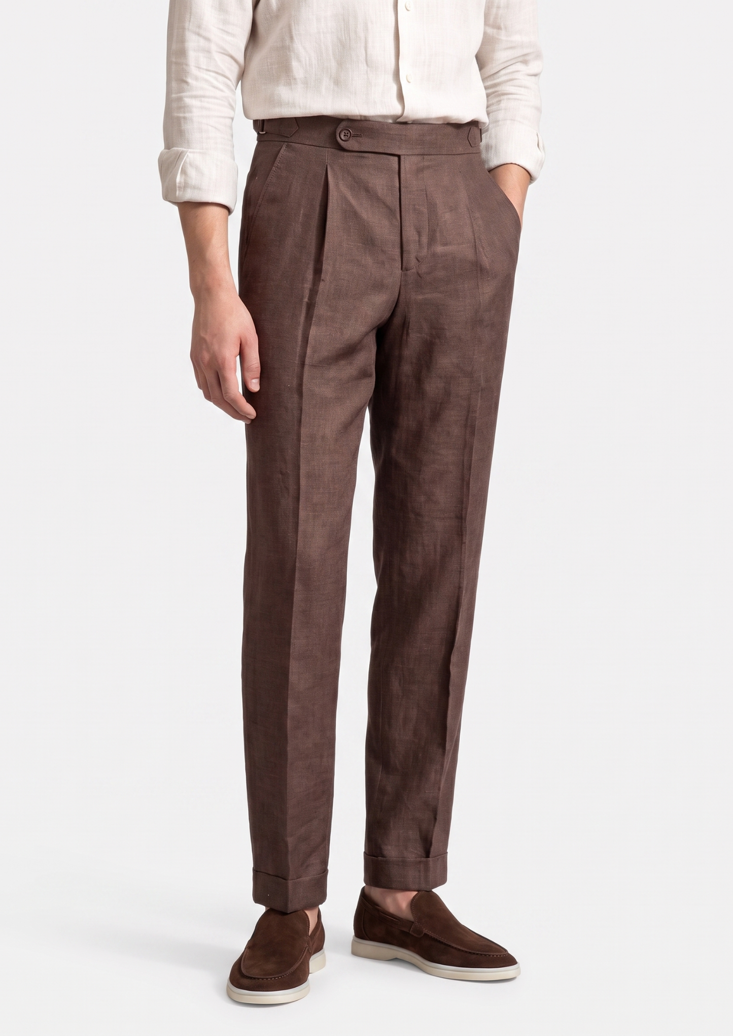 Tuscany Pleated Coastal Trousers - Dark Brown | Vallentty