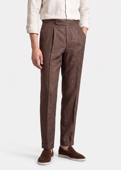 Tuscany Pleated Coastal Trousers - Dark Brown | Vallentty