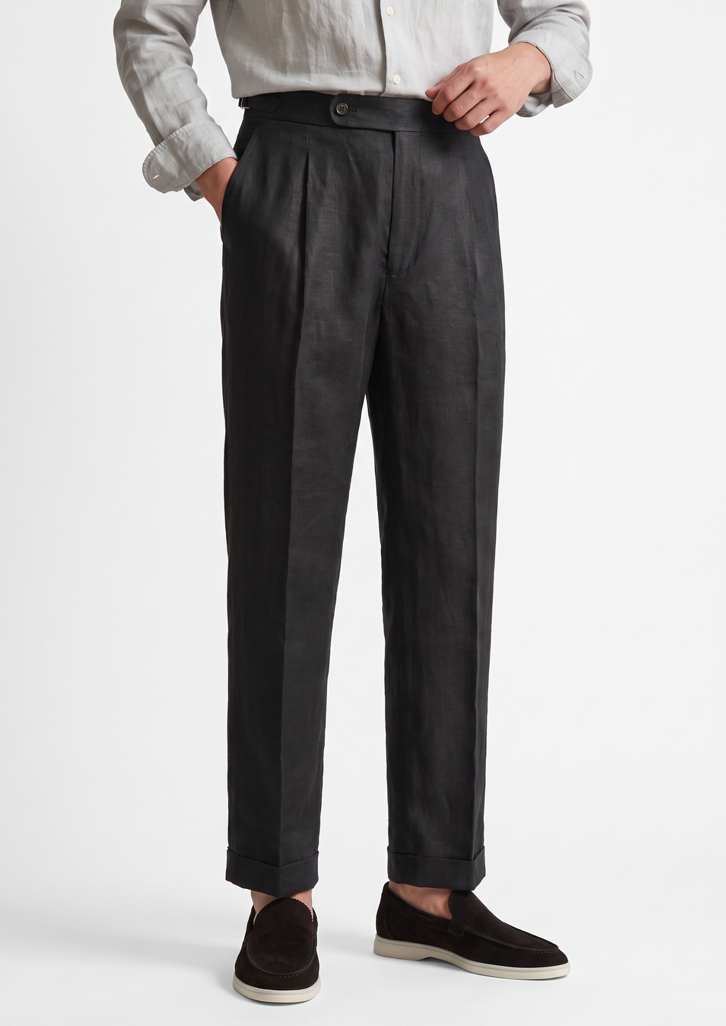Tuscany Pleated Coastal Trousers - Black | Vallentty