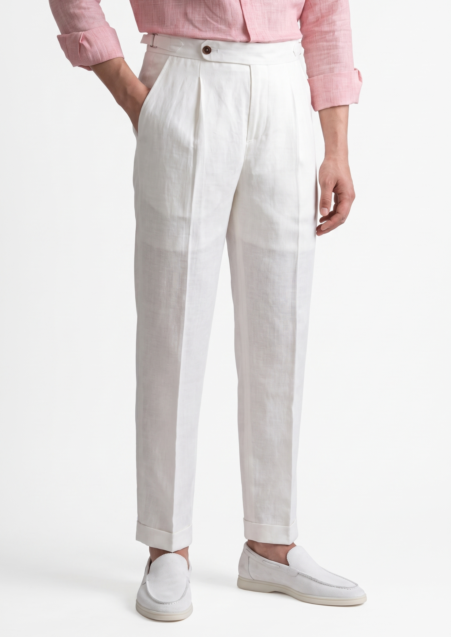 Tuscany Pleated Coastal Trousers - White | Vallentty