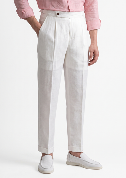 Tuscany Pleated Coastal Trousers - White | Vallentty
