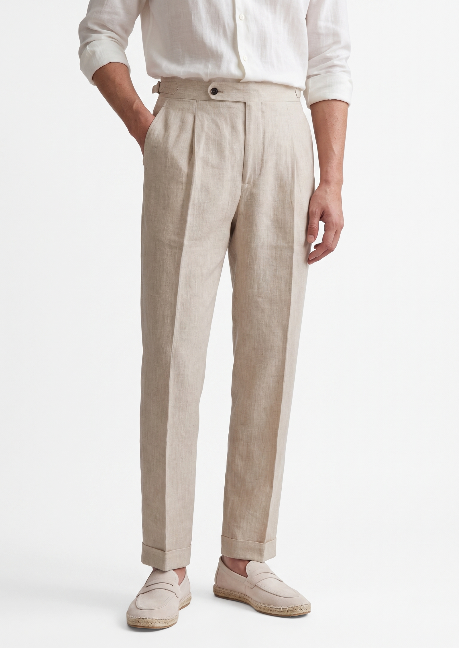 Tuscany Pleated Coastal Trousers - Ivory | Vallentty