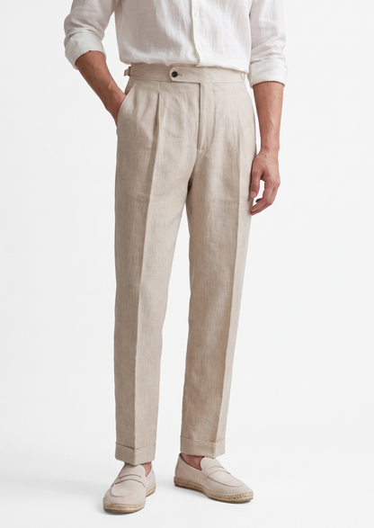 Tuscany Pleated Coastal Trousers - Ivory | Vallentty