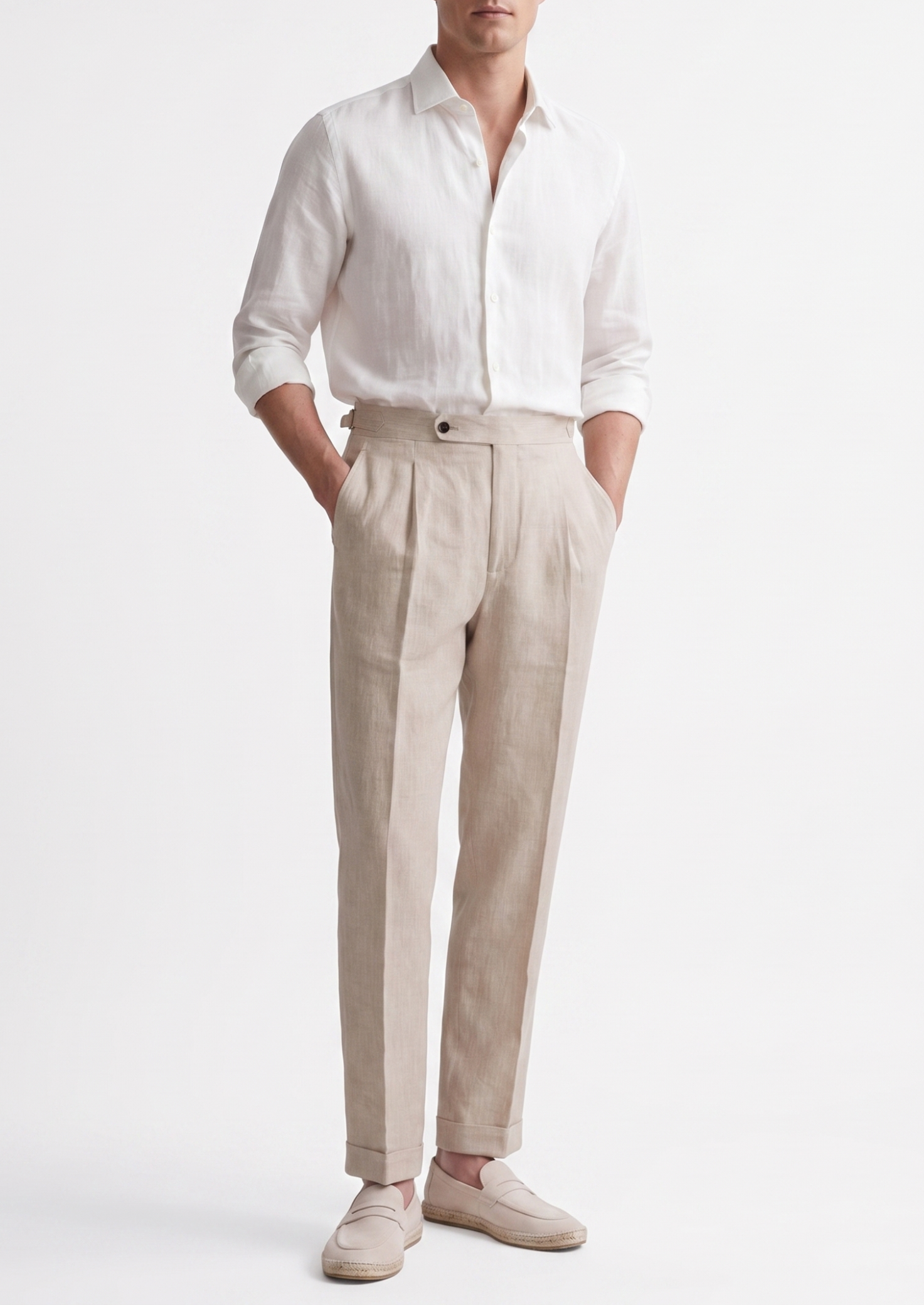 Tuscany Pleated Coastal Trousers - Ivory | Vallentty