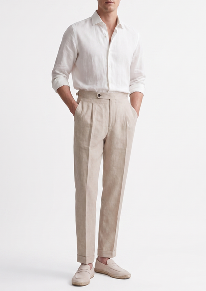 Tuscany Pleated Coastal Trousers - Ivory | Vallentty