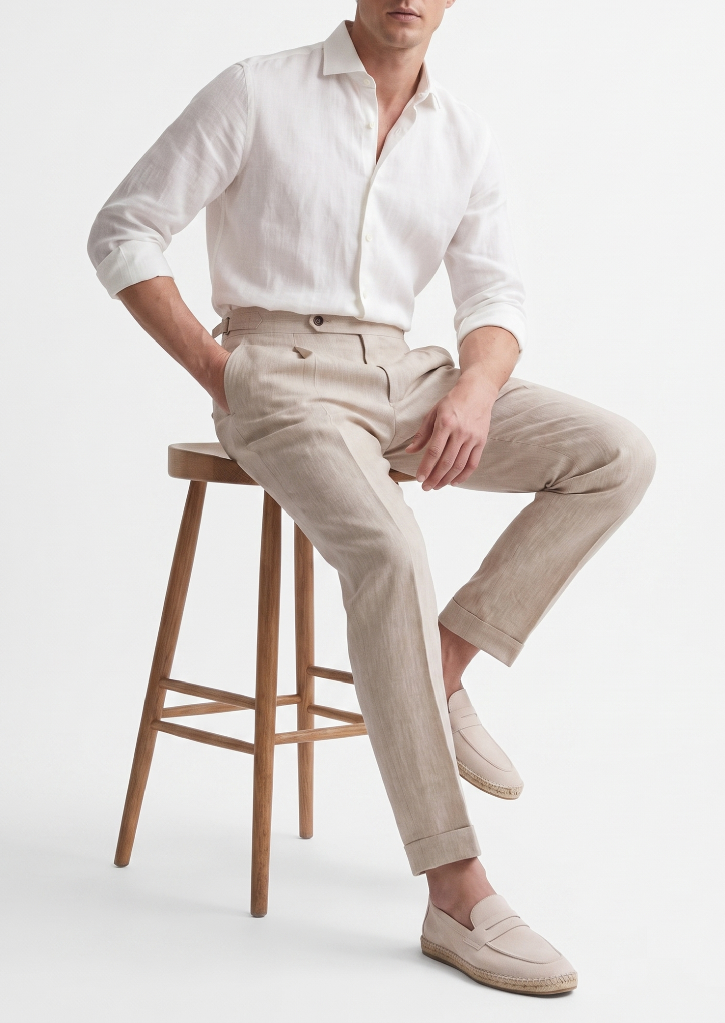 Tuscany Pleated Coastal Trousers - Ivory | Vallentty