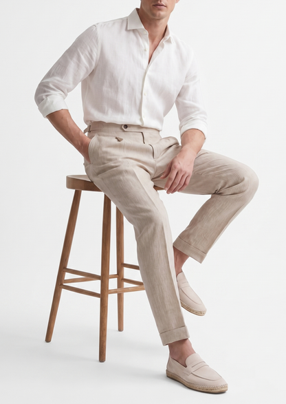 Tuscany Pleated Coastal Trousers - Ivory | Vallentty