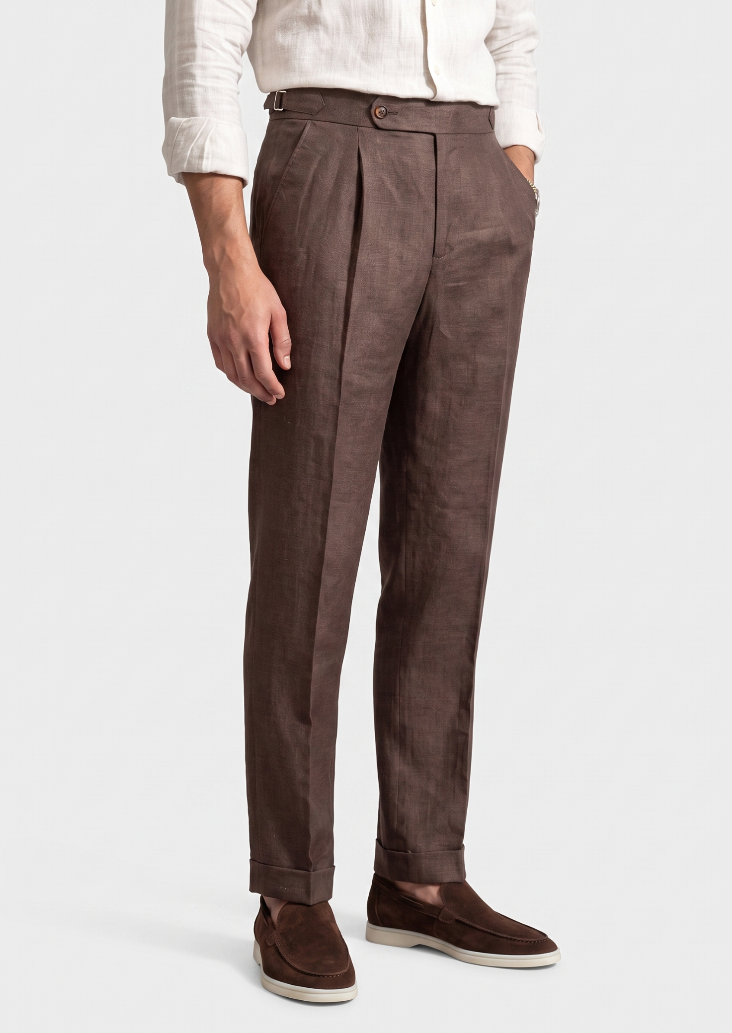 Tuscany Pleated Coastal Trousers - Dark Brown | Vallentty