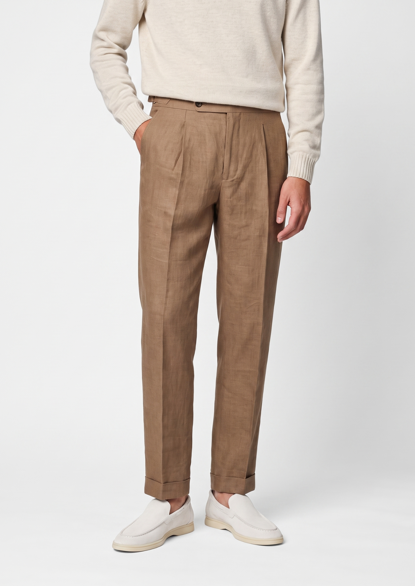 Tuscany Pleated Coastal Trousers - Caramel | Vallentty
