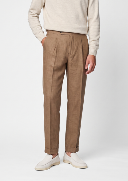 Tuscany Pleated Coastal Trousers - Caramel | Vallentty
