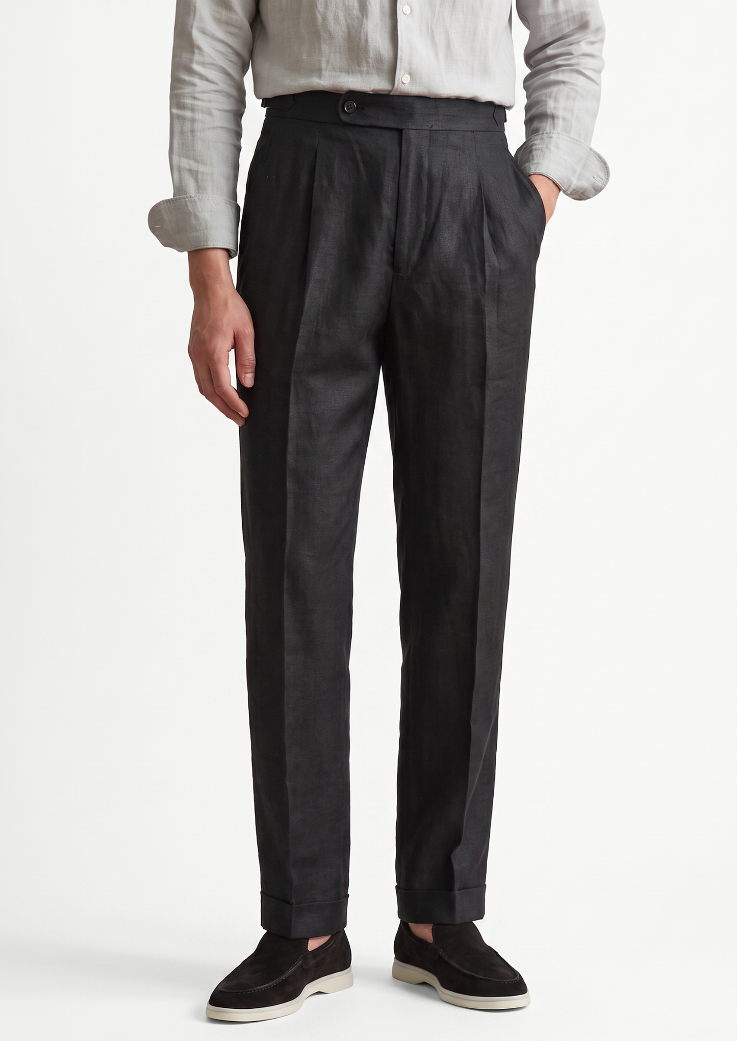Tuscany Pleated Coastal Trousers - Black | Vallentty