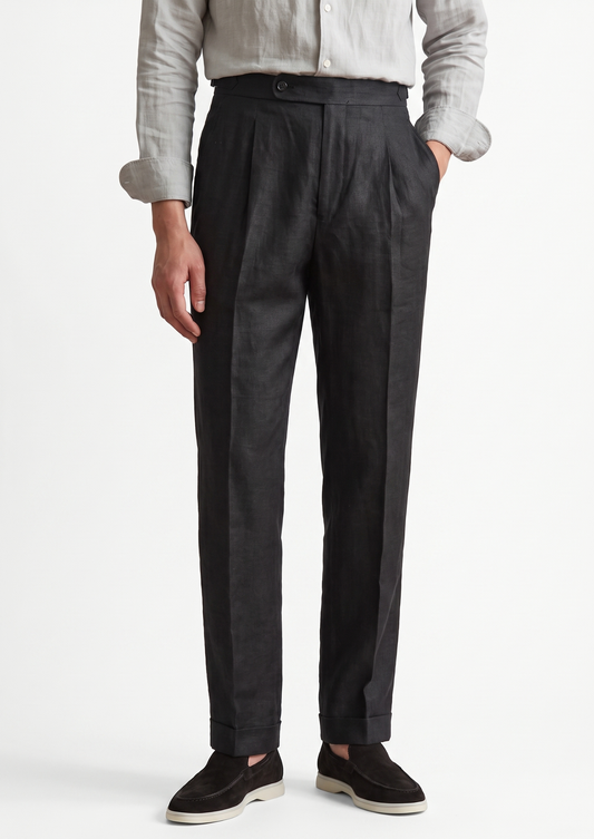 Tuscany Pleated Coastal Trousers - Black | Vallentty