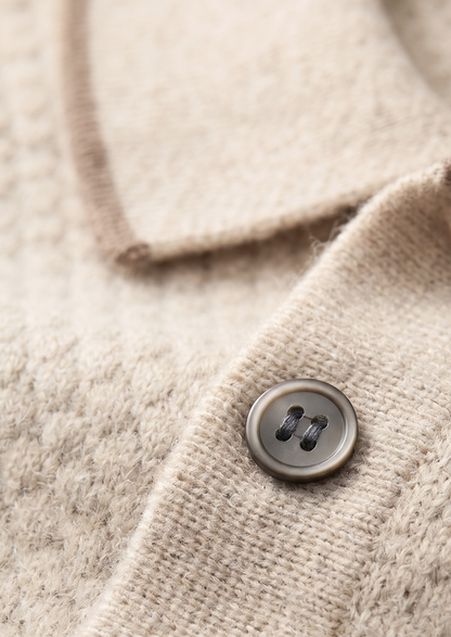 Premium Cashmere Ivory Two-Tone Polo | Vallentty