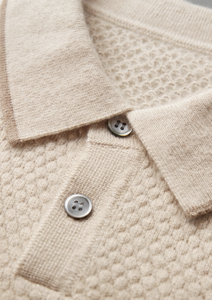 Premium Cashmere Ivory Two-Tone Polo | Vallentty