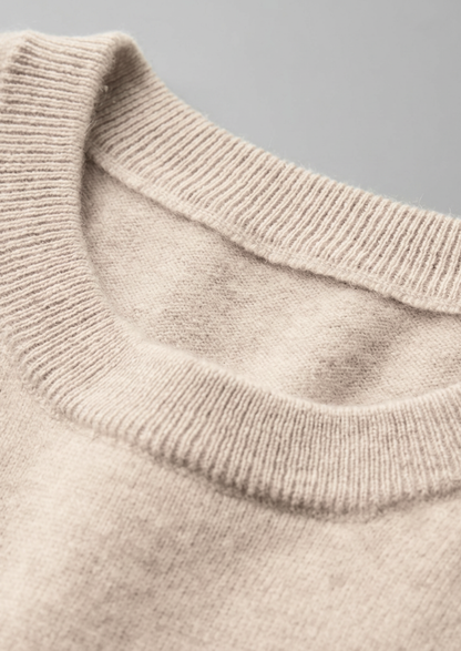Premium Cashmere Classic Crewneck T-Shirt - Ivory Mocha | Vallentty