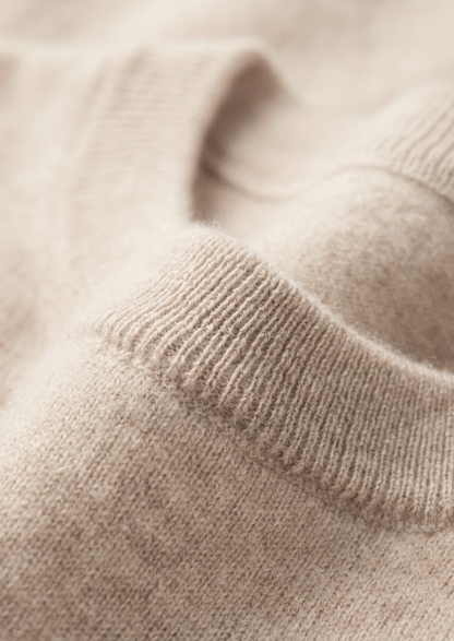 Premium Cashmere Classic Crewneck T-Shirt - Ivory Mocha | Vallentty