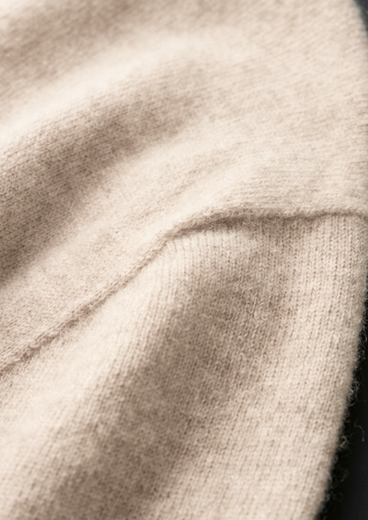 Premium Cashmere Classic Crewneck T-Shirt - Ivory Mocha | Vallentty