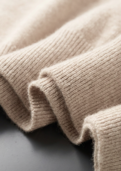 Premium Cashmere Classic Crewneck T-Shirt - Ivory Mocha | Vallentty