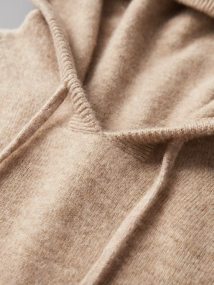 Pure Extra-Fine Merino Wool Beige Leisure Hoodie | Vallentty