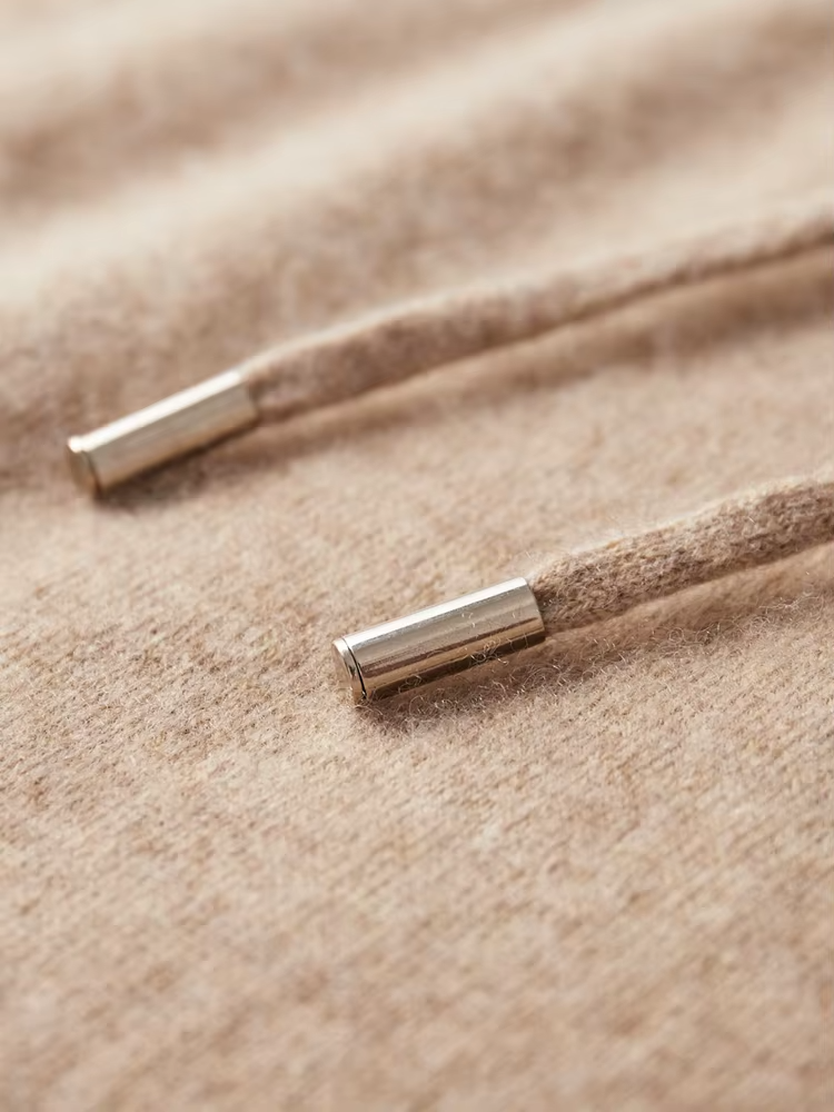 Pure Extra-Fine Merino Wool Beige Leisure Hoodie | Vallentty