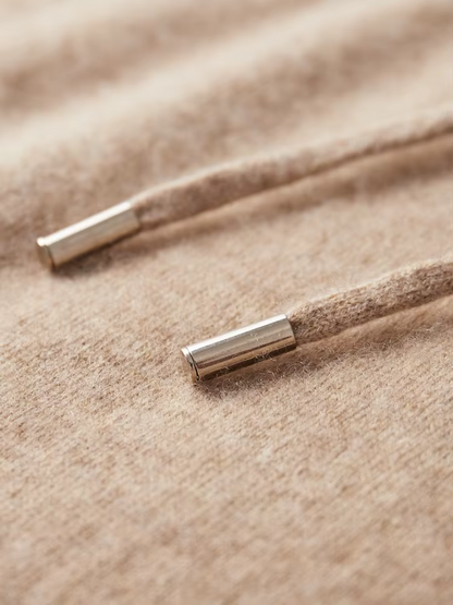 Pure Extra-Fine Merino Wool Beige Leisure Hoodie | Vallentty