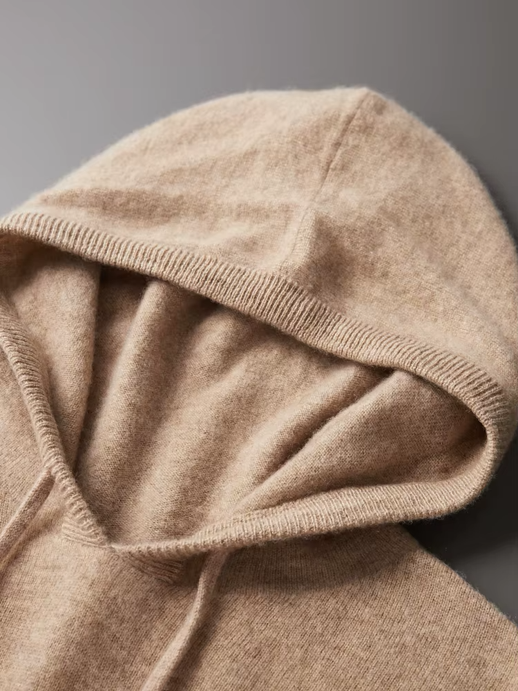 Pure Extra-Fine Merino Wool Beige Leisure Hoodie | Vallentty