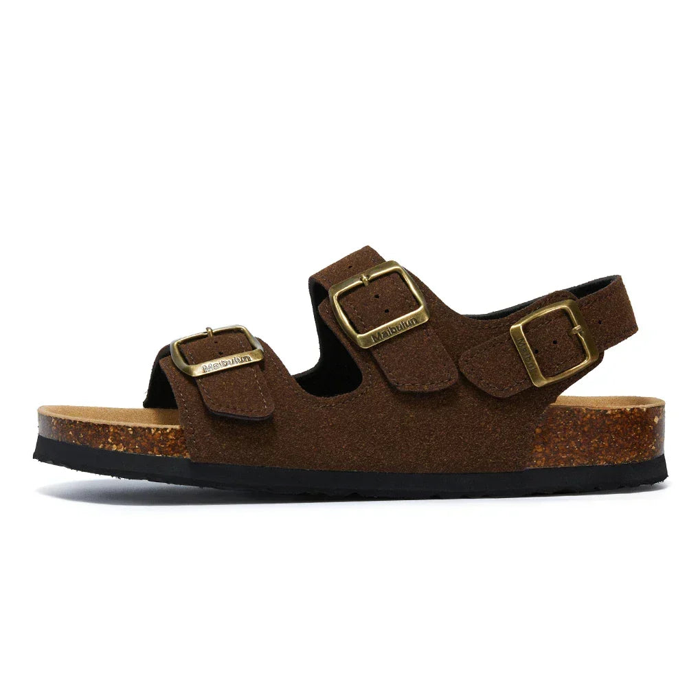 Amalfi Three-Strap Cork Sandals - Dark Brown | Vallentty