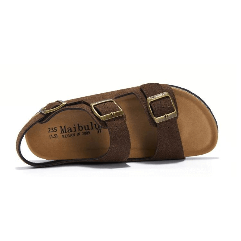 Amalfi Three-Strap Cork Sandals - Dark Brown | Vallentty
