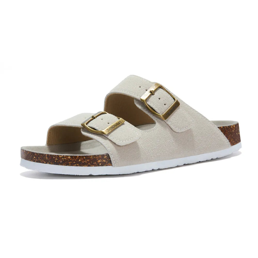 Maibulun Suede Arizona Sandals - Cream | Vallentty